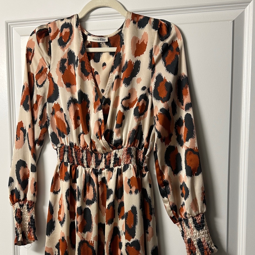 Leopard Print Midi Dress - Cream and Brown